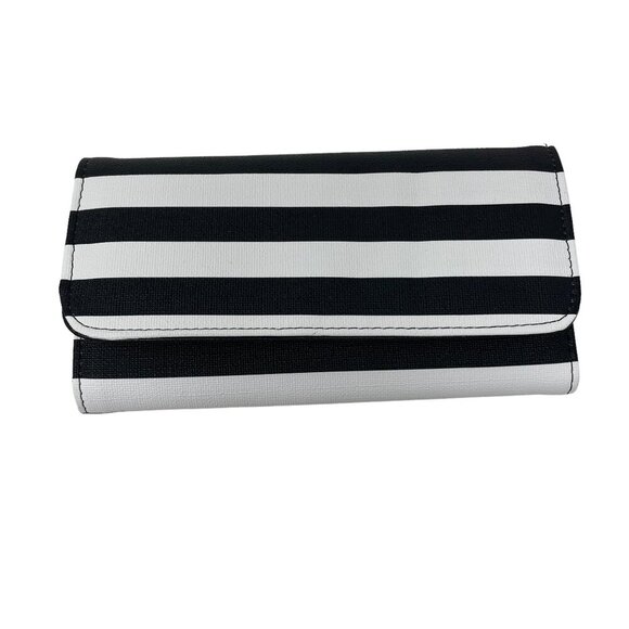 Kut From The Kloth Womens Black & White Striped Wallet Trifold Card Slots - Picture 1 of 4